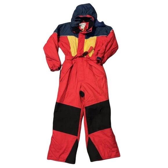 L.L. BEAN Cold Buster Insulated Snowsuit Colorblock Red Navy Yellow & Black SZ M - Picture 1 of 15